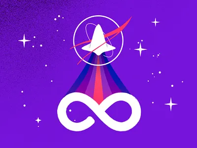 Space is infinity. NASA from my perspective astronaut design flat icon illustration infinity nasa pink poster purple sky space spaceship stars startup texture vector vintage white
