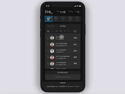 Fantasy Sports App: Player Card analytics animation app data hockey invision studio ios mobile sports ui
