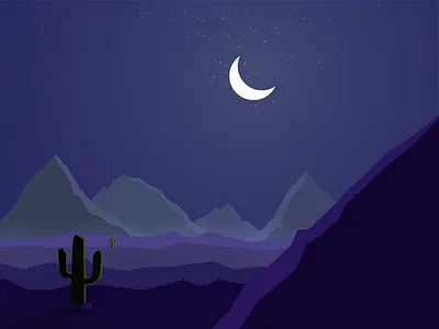 Night Mode Desert black cactus desert design flat ghost illustration illustrator minimal moon mountain night purple stars vector