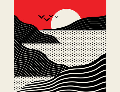 West Coastal abstract design black branding coast design geometric identity illustration ocean red santa monica sea seascape sunset trufcreative vector