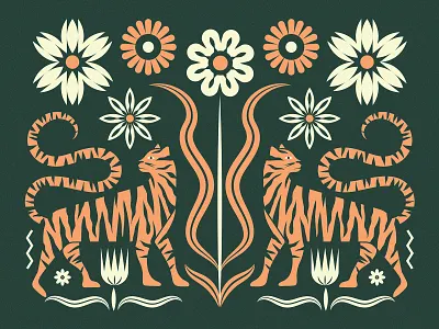 Tigers cat floral flower flowers illustration pattern symmetry tiger