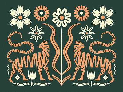 Tigers cat floral flower flowers illustration pattern symmetry tiger