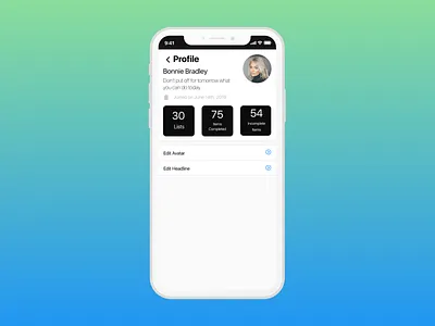 Daily UI 006 User Profile avatar dailyui grid headline ios profile settings statistics