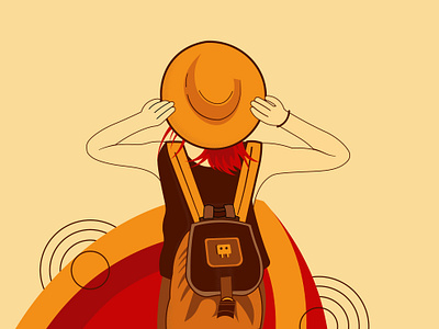 Adventure of a girl app app design art artist artwork brand branding colors design digitalart flat free freebie hat illustration minimal orange outdoor red travel