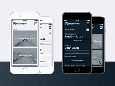 Memorandum app dark mode invision light mode mockup ui