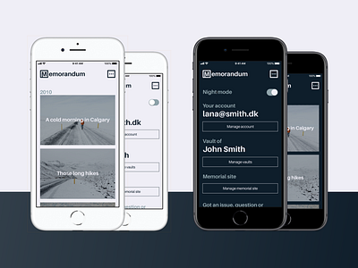 Memorandum app dark mode invision light mode mockup ui