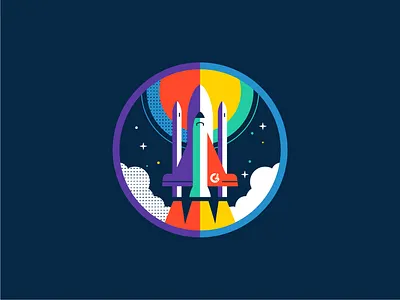 G2 Rocketship badge clouds explore fly icon illustration rocket rockets rocketship ship space sun