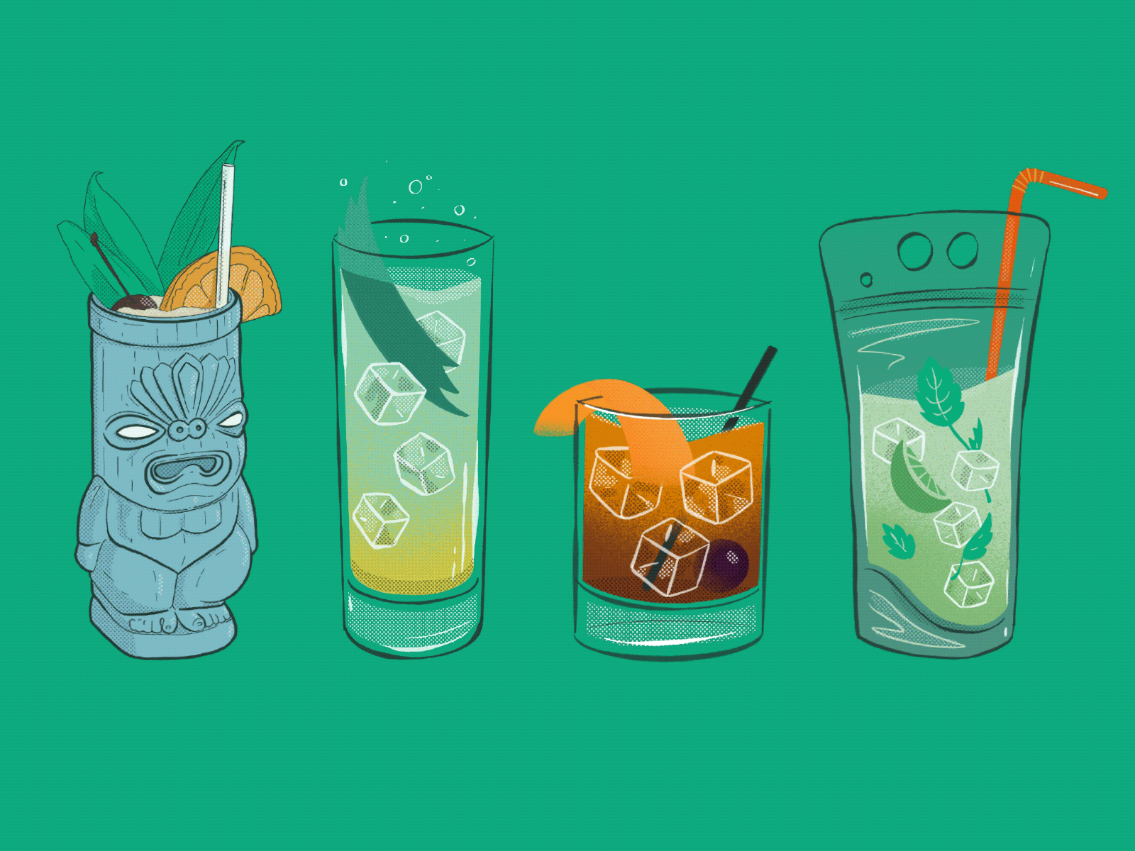 cocktails alchohol asian beverages china chinese cups drinks drinks menu food garnish glasses illustration procreate spirits straw tiki
