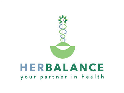 Logo for HerBalance all caps blue gray green grey peaceful