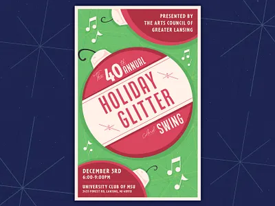 Holiday Glitter 2019 design event flyer green holiday card holidays illustration illustrator logo muted colors red retro vintage