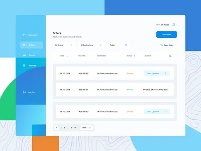 Ligare Dashboard Order View. blue dashboard dashboard design delivery design freight logistics modern nigeria shipping tracking trucks