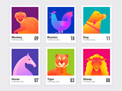 12 Chinese zodiac illustration abstract design alpha branding flat gradient illustration vector