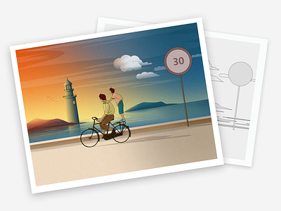 Follow the time bicycle day design illustration night sea