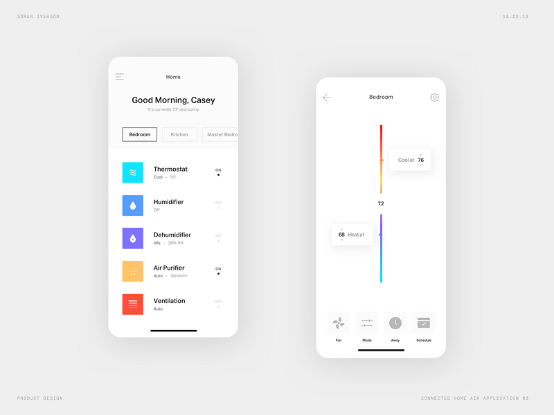 Indoor Air Quality Application air conditioner app art direction blue clean control digital flat ios iphone minimal product design thermostat ui web