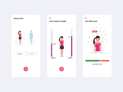 BMI BMR Calculator App - Free UI Kit + 1 Dribbble Invitation bmi bmibmr bmr clean ui illustraion mobile app design mobile ui uidesign uxdesign vectors
