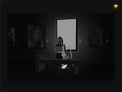 Blind Date With Art art gallery black blind girl blind girl concept dark app dark ui design flat girl happy illustration landing page lonely mobile app painting sketch ui vector web design