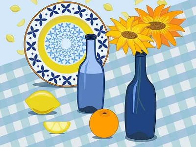tableware and sunflower dishes illustration sunflower vector