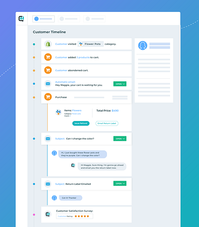 Customary - Customer Timeline & Dashboard app customer care customer support dashboard live chat support timeline ui ux web app