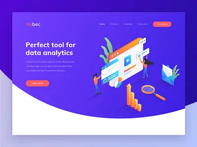 Xebec - Header illustration for data analytics website data analytics design exploration gradation gradient header hero hero image hero section illustration illustrations isometric isometric illustration landingpage ui ux vector website website design