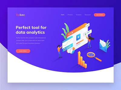 Xebec - Header illustration for data analytics website data analytics design exploration gradation gradient header hero hero image hero section illustration illustrations isometric isometric illustration landingpage ui ux vector website website design