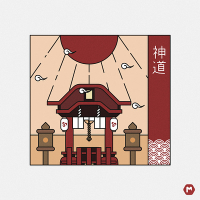 Shinto Badge digital art digitalart grainy illustration illustration art japan landscape simple simple design spiritual vector