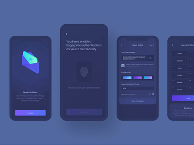 Cryptowallet Security - Fingerprint Scan animation app banking blockchain crypto crypto wallet cryptocurrency dark finance fingerprint illustration link magic mnemonic mobile payment scan secure security wallet