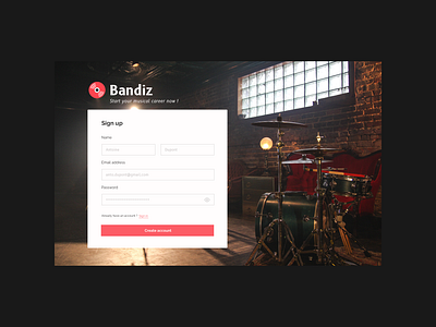 Sign up page to meet musicians daily 100 challenge dailyui music musician signup uxui web webdesig