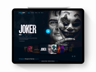 Prime Video website redesign adobexd batman booking app dark ui joker landingpage lionking login mockup design movie movie app online marketing play playlist ui ux userinterface video website websites