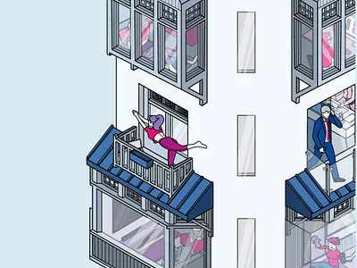 Modern community apartments illustration isometric vector