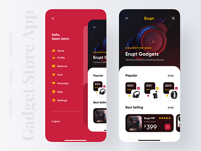 Gadget Store App 2019 trend app design application colours dark ui design gadget headphone minimal popular product productdesigner trend trendy ui uidesign uidesigner uiux ux uxdesigner