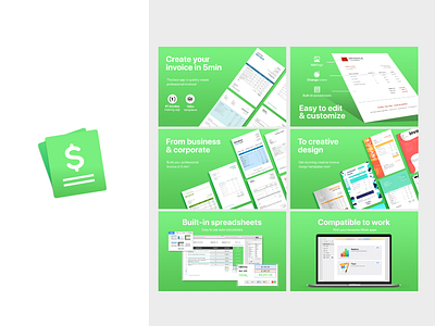 Invoice - Icon & Screenshot design application icon application ui appstore branding graphic design icon design invoice numbers pages product design simple design spreadsheets ui