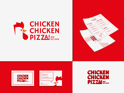 Chicken Chicken Pizza! brand identity branding chicken flat identity identity design illustrator logo logo designer logodesign logotype logotype design mark menu design pizza pizza place typography vector vectorart visual identity