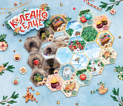 Christmas Village Board Game tiles board game character christmas cute fantasy illustration kids tiles winter
