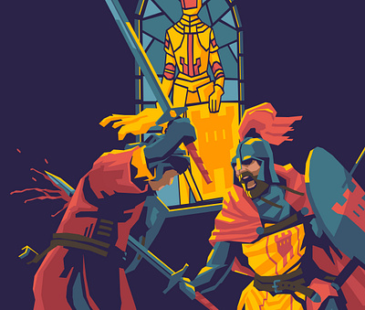 Knights art artwork blue character design fight flat graphic illustration illustrator knight red yellow