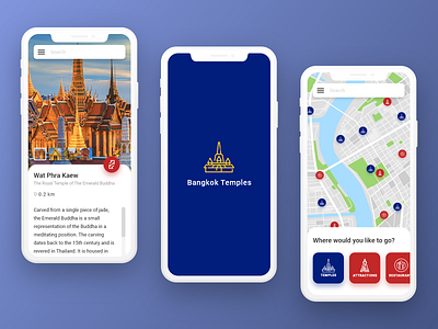 Adobe XD Playoff — Bangkok Temples adobe adobe xd adobexd app application attraction bangkok buddha buddhism guide location madewithadobexd map navigation temple thai thailand tour xd