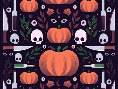 Halloween pattern allover artwork creation flat design graphic design halloween halloween design halloween party illustration illustrator october pattern pattern design pumpkin skull wallpaper wallpaper design