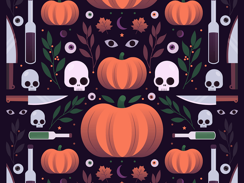 Halloween pattern allover artwork creation flat design graphic design halloween halloween design halloween party illustration illustrator october pattern pattern design pumpkin skull wallpaper wallpaper design