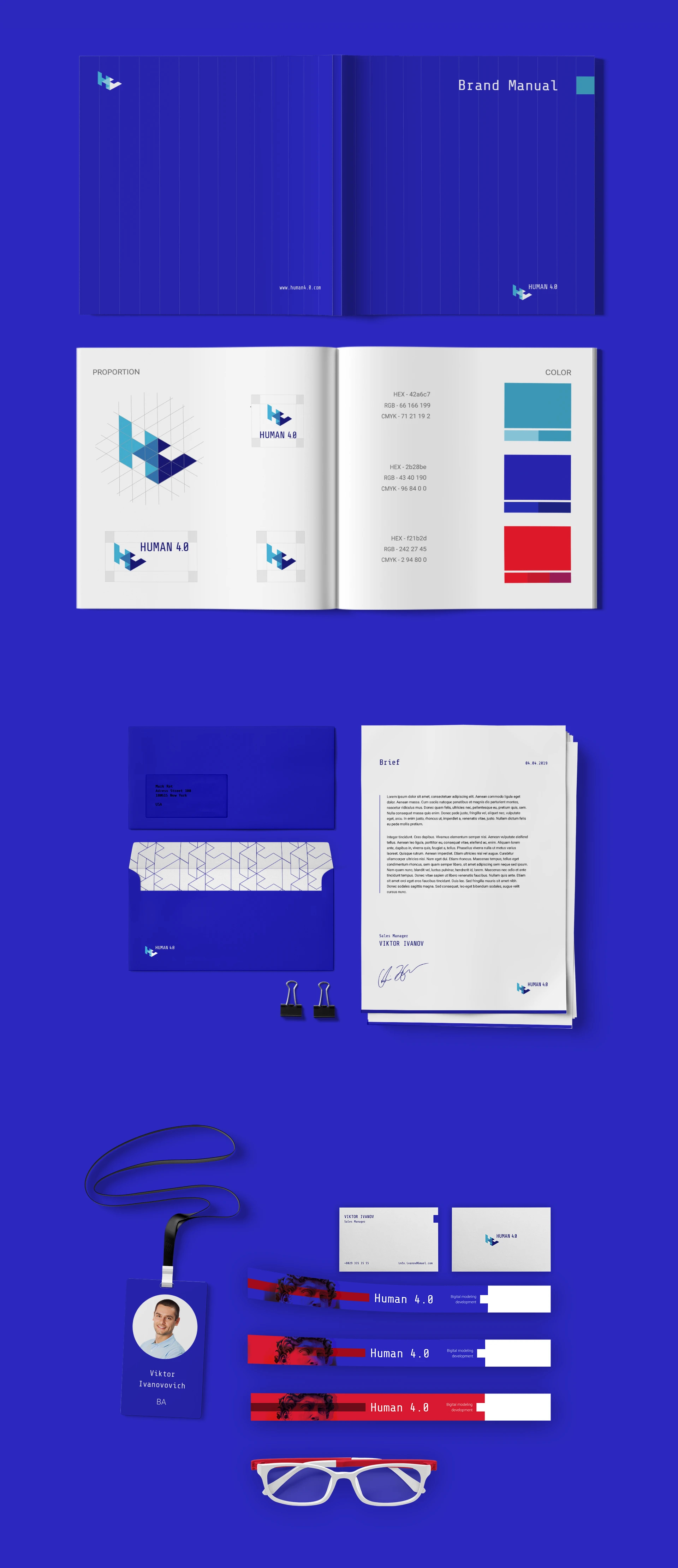 Identity for Human 4.0 blue branding business card cleandesign corporateidentity creativedirection geometriclogo identity identity branding letter logo minimalism techbranding