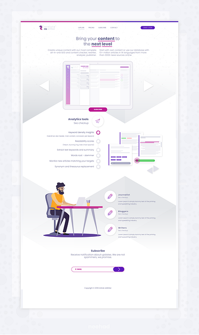 App landing page - Article rewriter adobe fireworks adobe xd article rewriter neehad webdesign