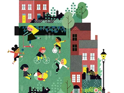 School character children digital folioart illustration line play sally caulwell school vector