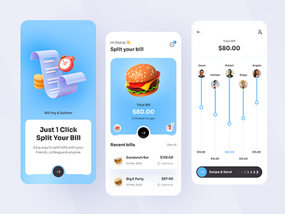 Bill Split App app design banking app bill pay app bill split app finance app fintech fintech app food app ios app design mobile mobile app payment app ui uiux ux wallet app