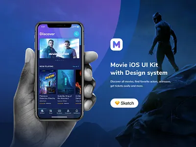 Moveee - Movie UI Kit for iOS booking discover eticket ios kit mobile app newsfeed ui design uikit uiux