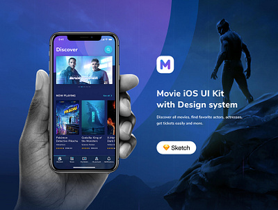 Moveee - Movie UI Kit for iOS booking discover eticket ios kit mobile app newsfeed ui design uikit uiux