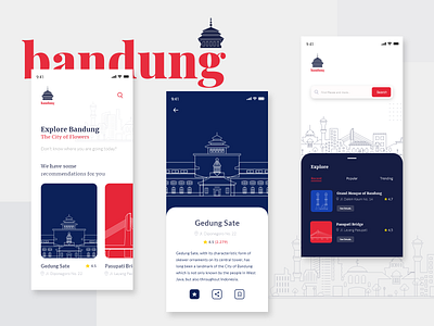 Mobile App — Explore Bandung app city explore city guide city illustration clean design explore explore city flat icon illustration minimal mobile app design smart city typography ui ui design ux ux design vector