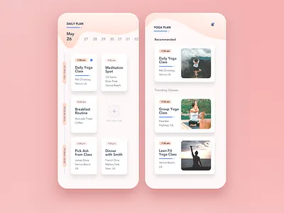 Daily Planner iOS App apps design calendar card design daily planner design exercise fitness ios design light theme plan your day routine scheduler yoga