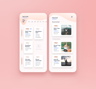 Daily Planner iOS App apps design calendar card design daily planner design exercise fitness ios design light theme plan your day routine scheduler yoga