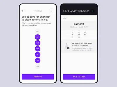 Shark - Scheduling design map mobile mobile design mobile ui mobile ux onboarding robot schedule scheduling ux vacuum