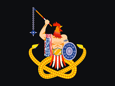 Abraxas chicken demon illustraion shield snake