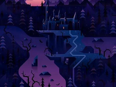 Dracula's Castle bats castle dracula halloween horror spooky trees vector