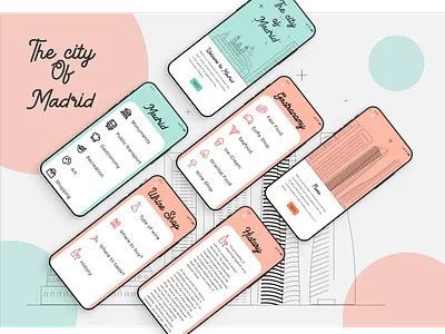 The city of madrid adobe adobe xd adobexd adobexduikit app apple city city guide design dribbble guide icon madrid mycity outlines ui uiux ux